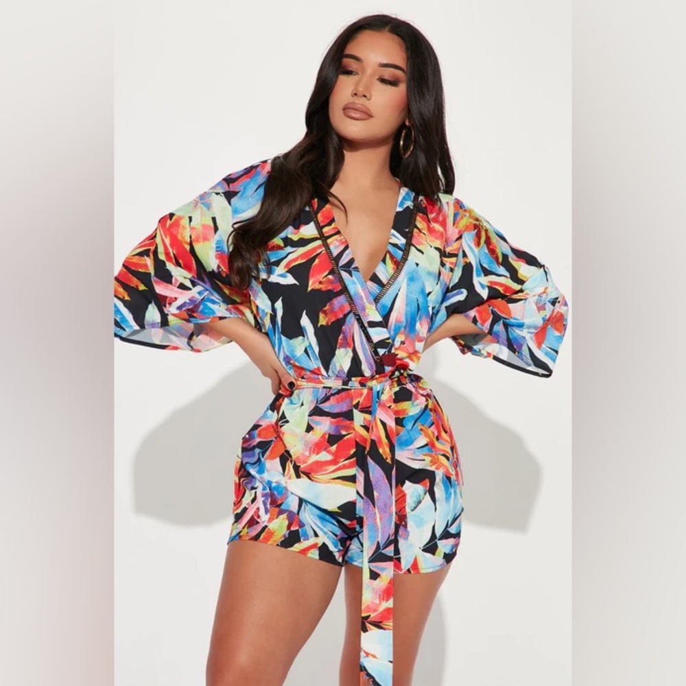 Fashion Nova Multicolor Wrap Romper